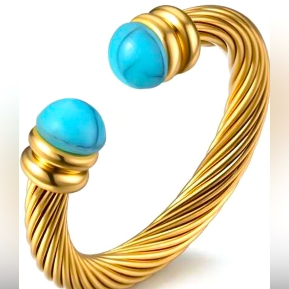 Twisted Gold Ring with Turquoise Accents